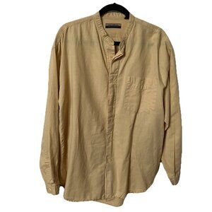 Vintage Northwoods Linen Shirt Mens L Yellow Button Up Cabin Cotton 90s